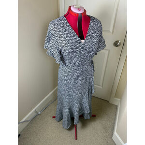 Women's Max Studio Black White Floral Wrap Midi Dress XL